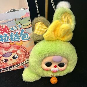 Plush Lime Green Bunny Crossbody Bag with Tail